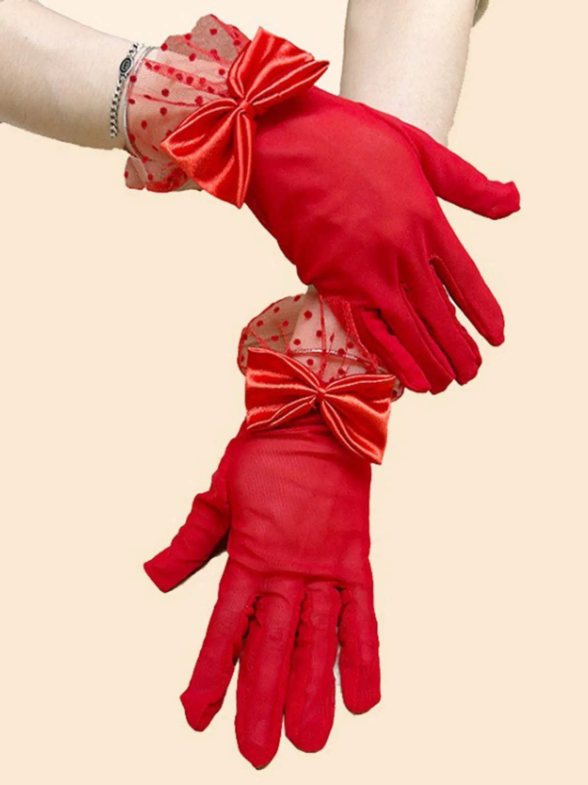 Retro Dots Mesh Bow Sheer Gloves sold by Retro Stage product image thumbnail 4