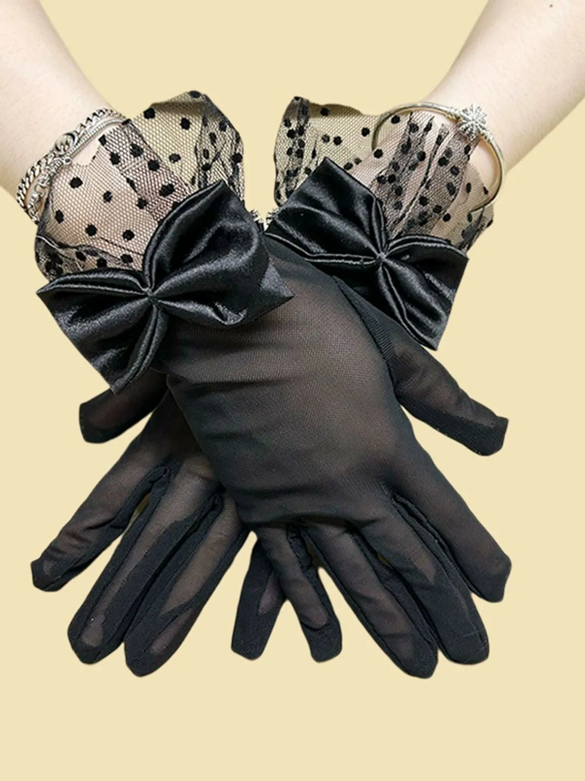 Retro Dots Mesh Bow Sheer Gloves sold by Retro Stage