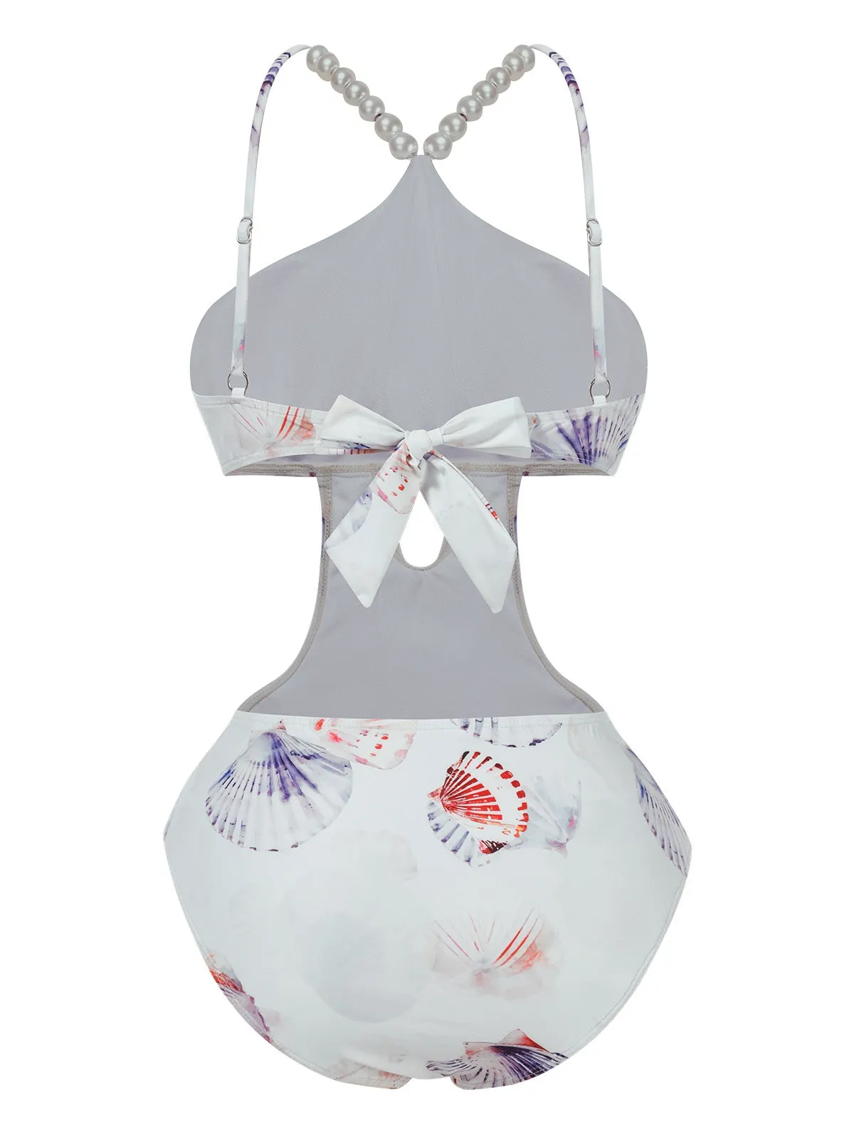 Purple 1970s Pearl Shell Print Hollow Straps Swimsuit sold by Retro Stage product image thumbnail 3