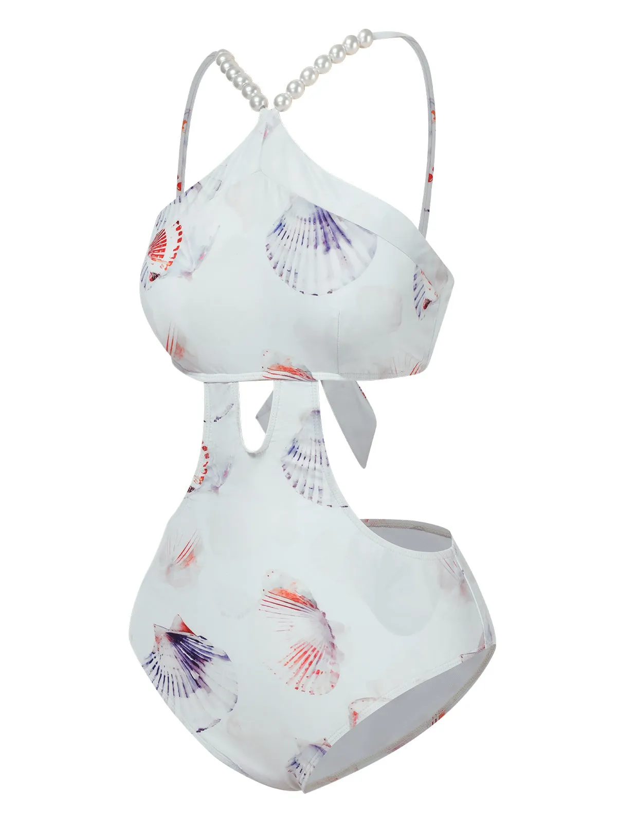 Purple 1970s Pearl Shell Print Hollow Straps Swimsuit sold by Retro Stage product image thumbnail 2