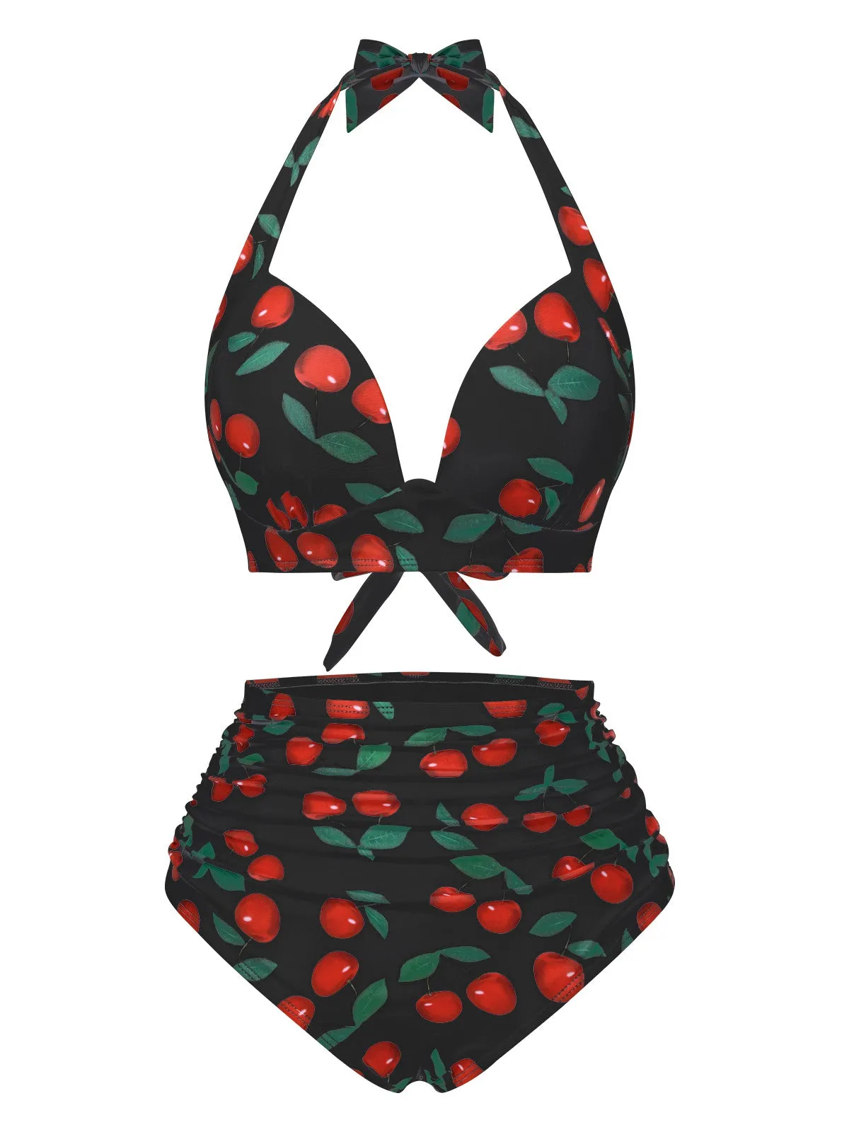 1930s Red Cherry Ruched Halter Bikini Set sold by Retro Stage product image thumbnail 4