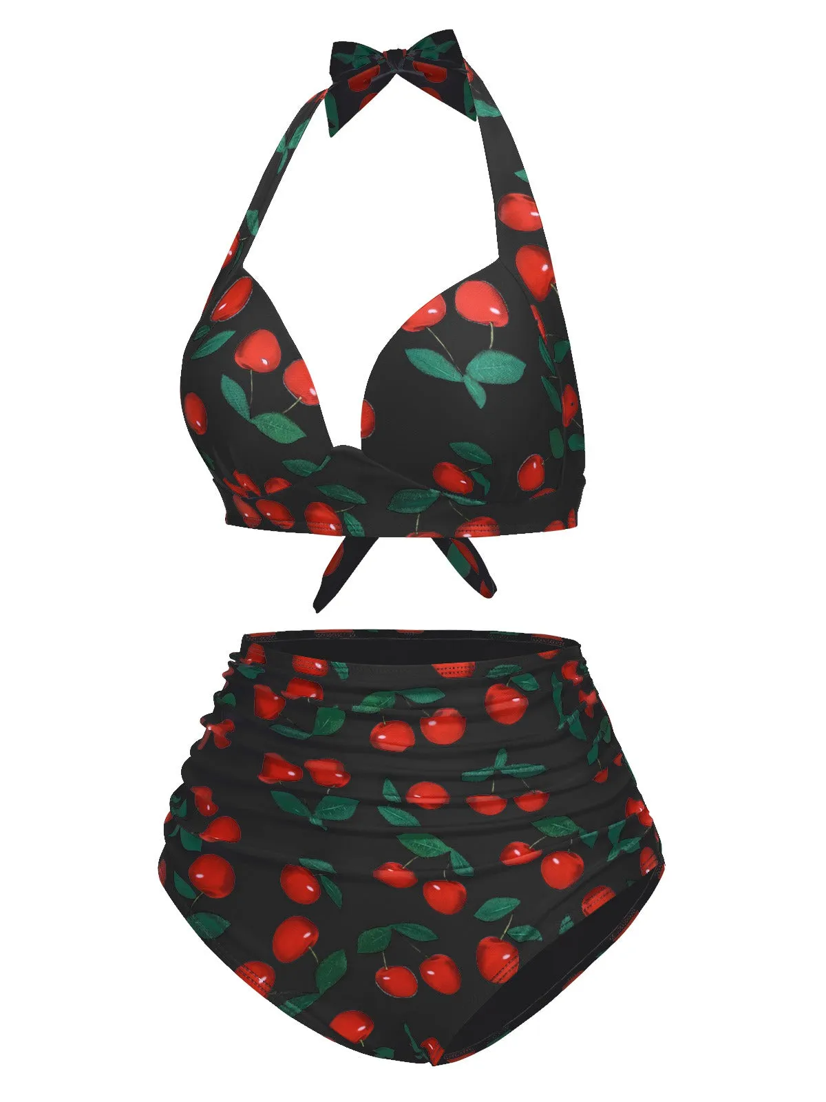 1930s Red Cherry Ruched Halter Bikini Set sold by Retro Stage product image thumbnail 5