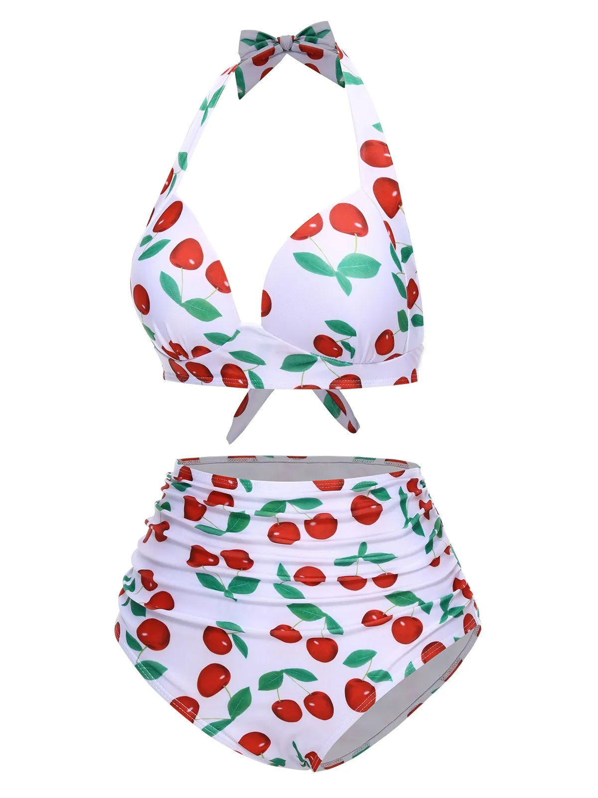 1930s Red Cherry Ruched Halter Bikini Set sold by Retro Stage product image thumbnail 2