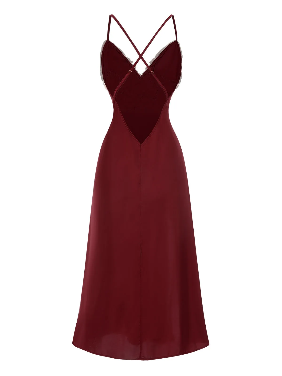 Red 1930s Spaghetti Straps Side-Slit Lace Nightgown sold by Retro Stage product image thumbnail 2