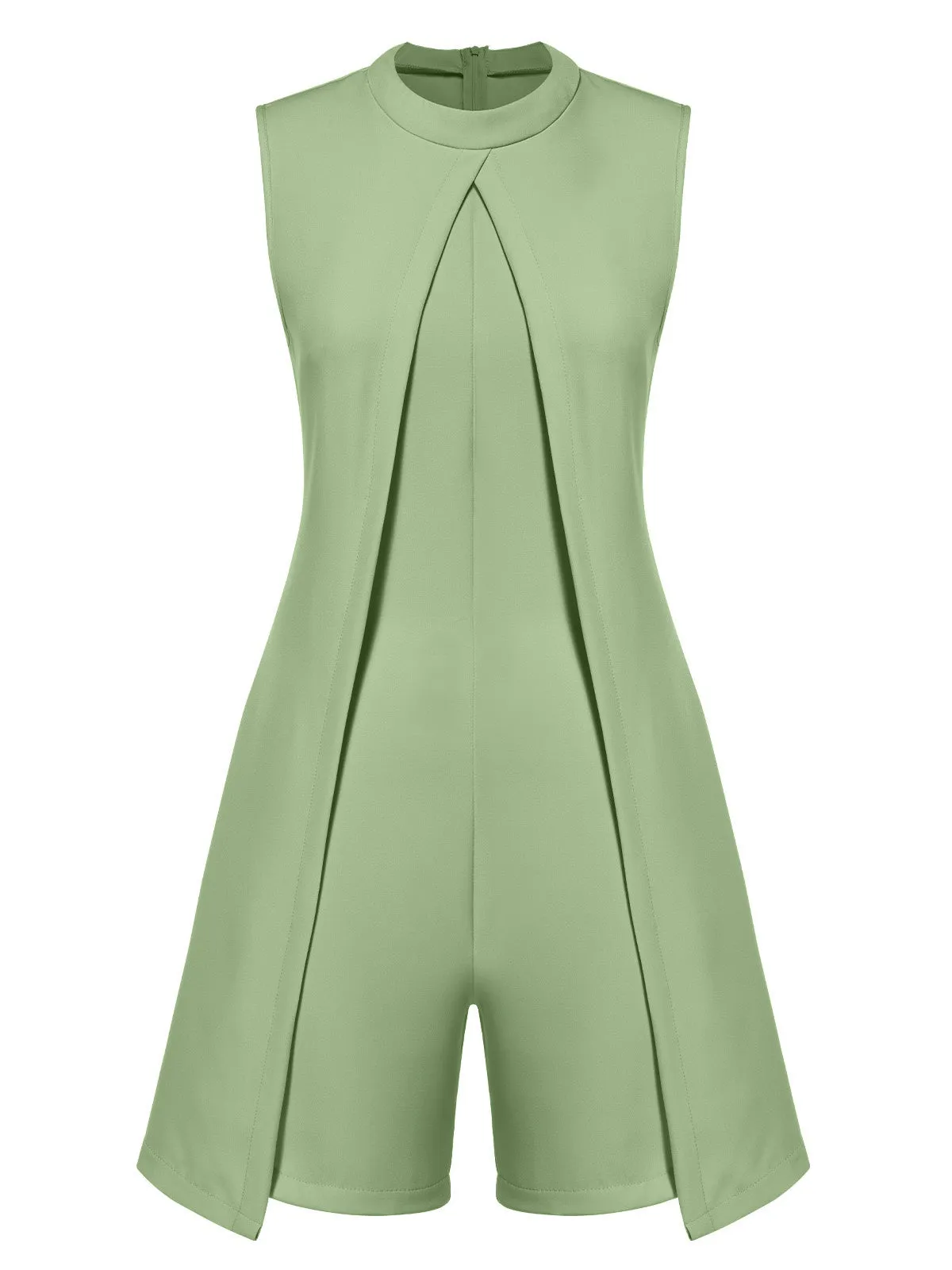 1960s Solid Stand Collar Sleeveless Romper sold by Retro Stage product image thumbnail 5