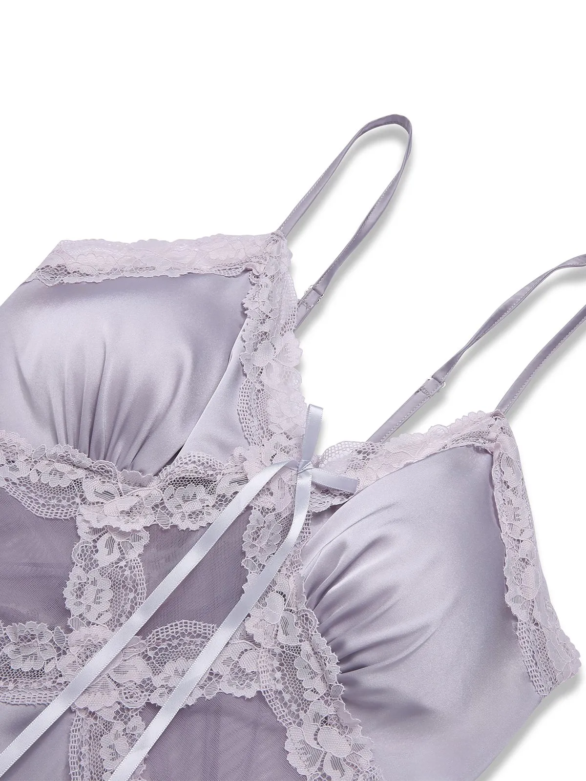 Purple 1930s Straps Lace Patchwork Satin Nightgown sold by Retro Stage product image thumbnail 3