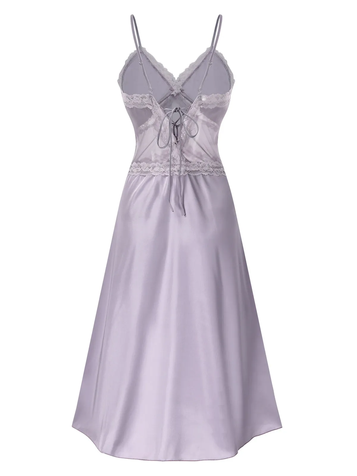 Purple 1930s Straps Lace Patchwork Satin Nightgown sold by Retro Stage product image thumbnail 2