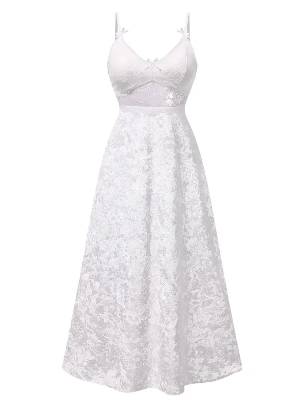 White 1930s Lace Patchwork Fleeced Straps Nightgown sold by Retro Stage