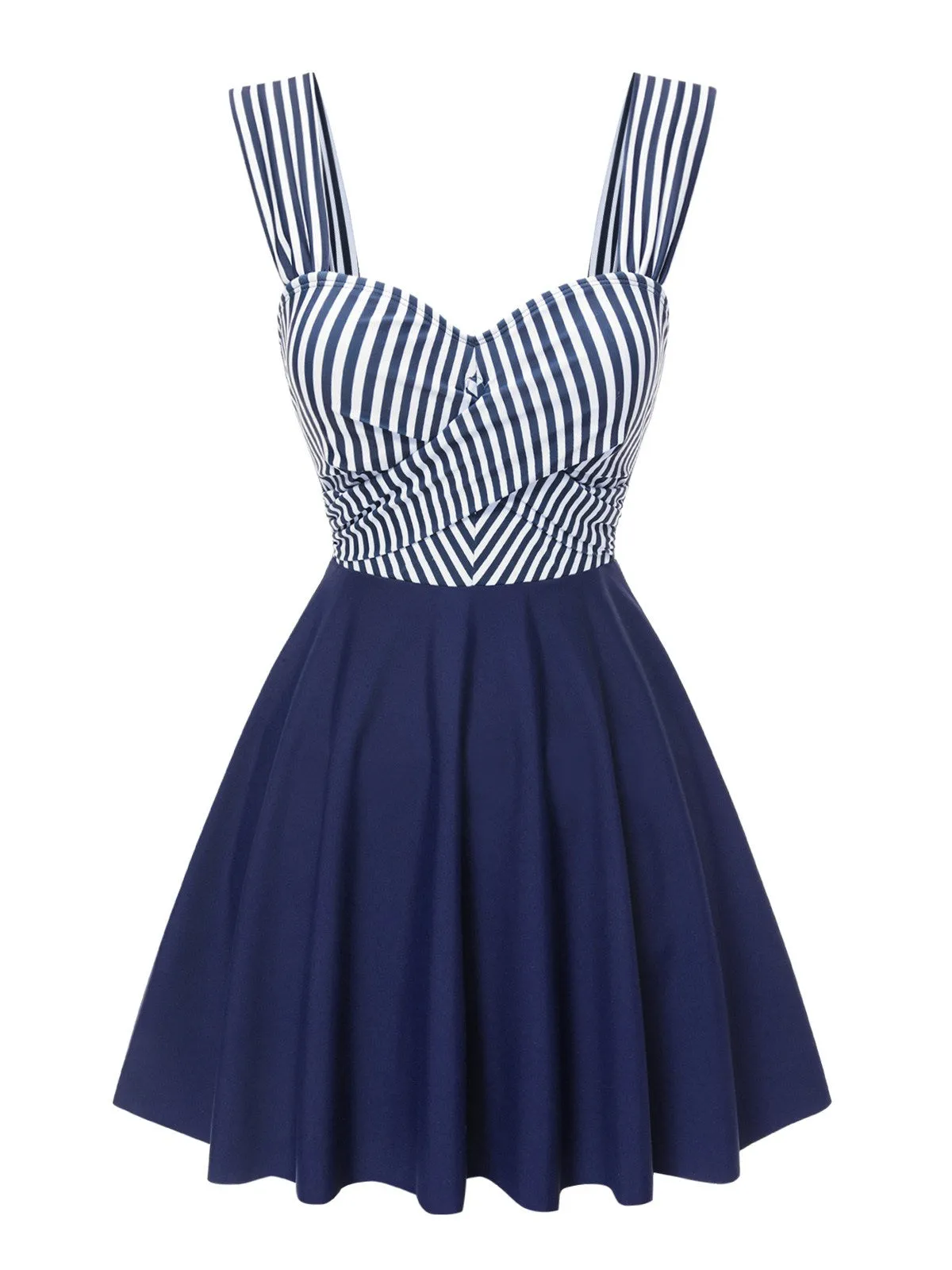 Blue 1940s Wide Straps Stripe Swim Dress sold by Retro Stage product image thumbnail 2