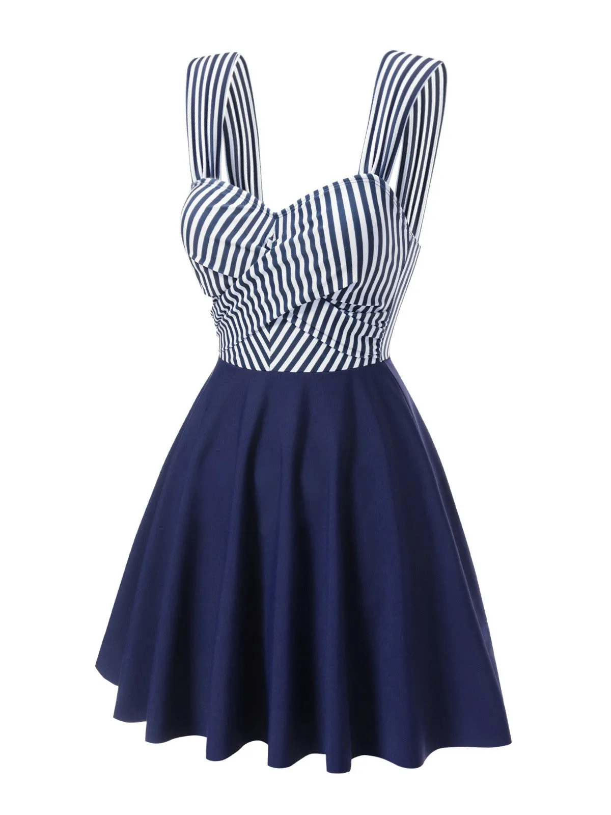 Blue 1940s Wide Straps Stripe Swim Dress sold by Retro Stage product image thumbnail 3