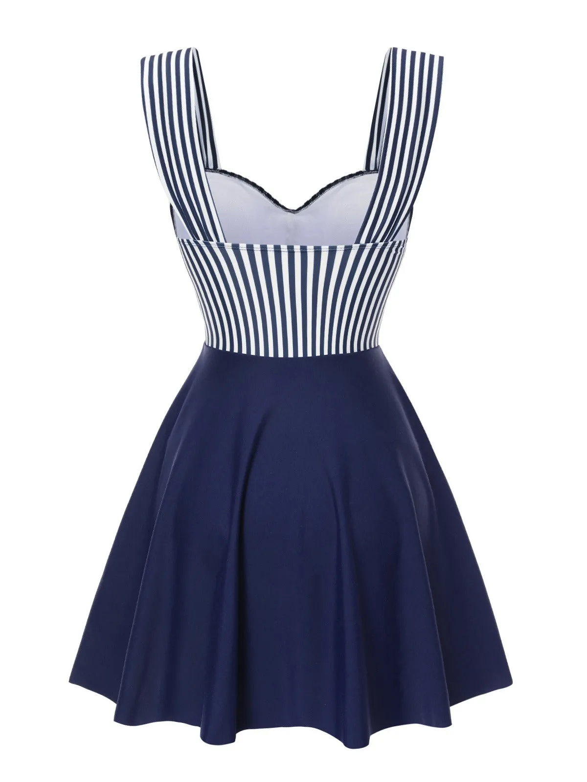 Blue 1940s Wide Straps Stripe Swim Dress sold by Retro Stage product image thumbnail 4