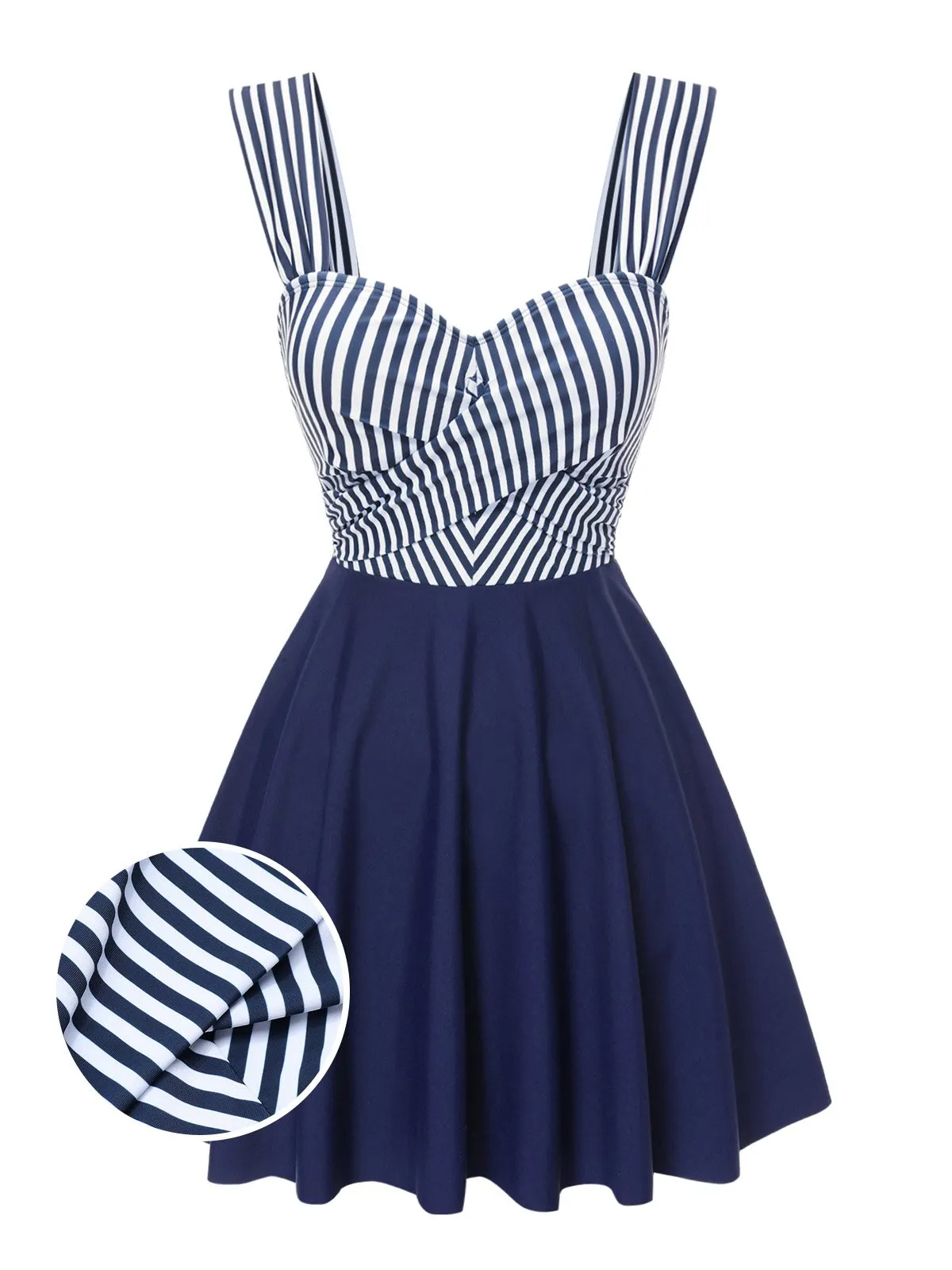 Blue 1940s Wide Straps Stripe Swim Dress sold by Retro Stage