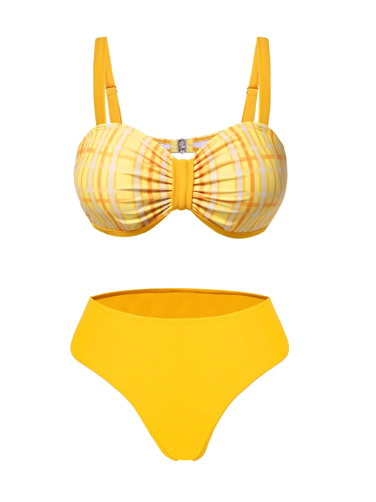 3PCS Yellow 1950s Plaid Bikini Set sold by Retro Stage product image thumbnail 3