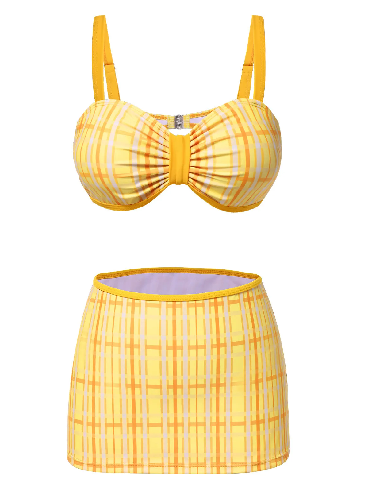3PCS Yellow 1950s Plaid Bikini Set sold by Retro Stage