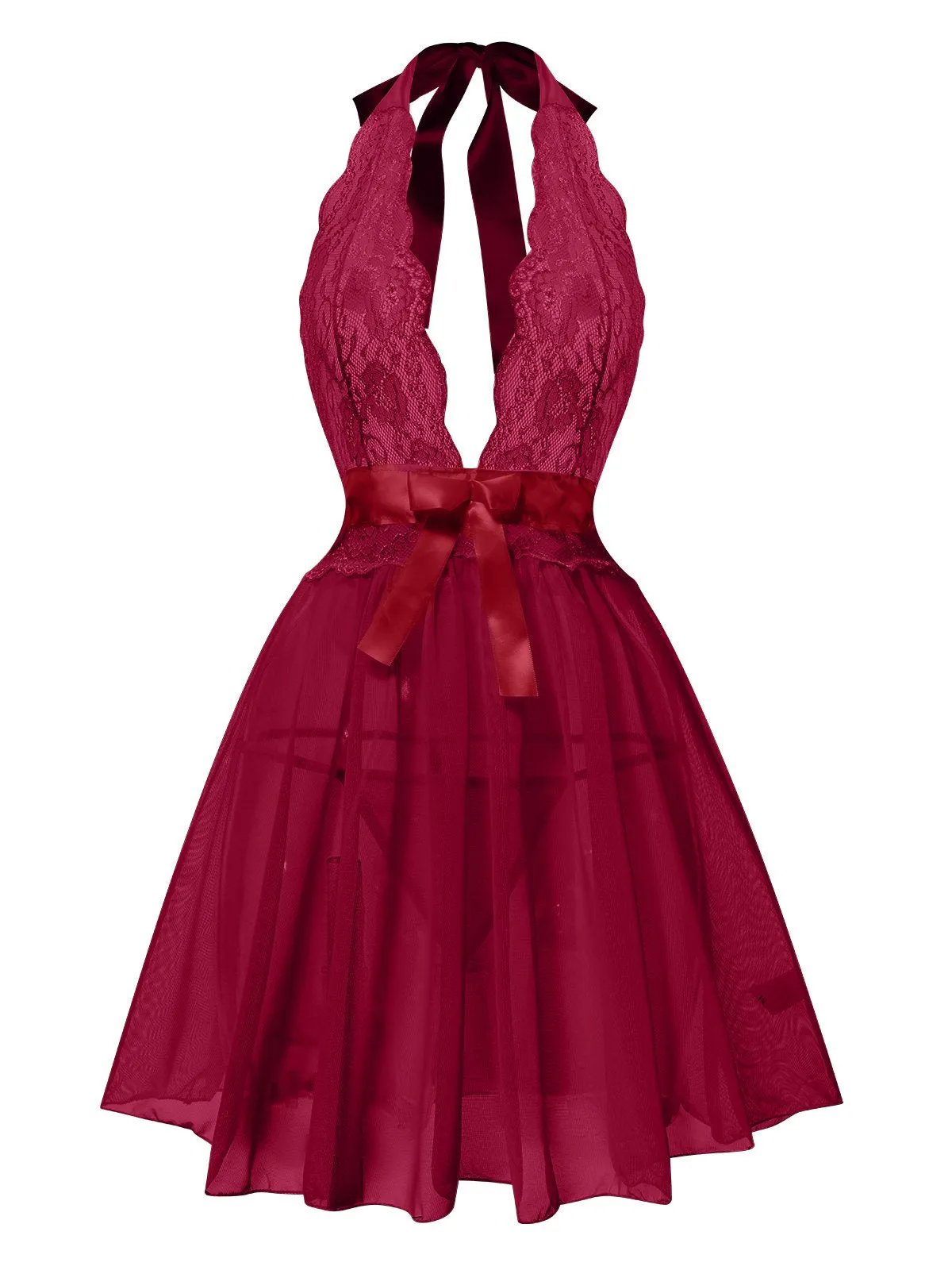 1950s V-Neck Halter Lace Sheer Nightgown sold by Retro Stage