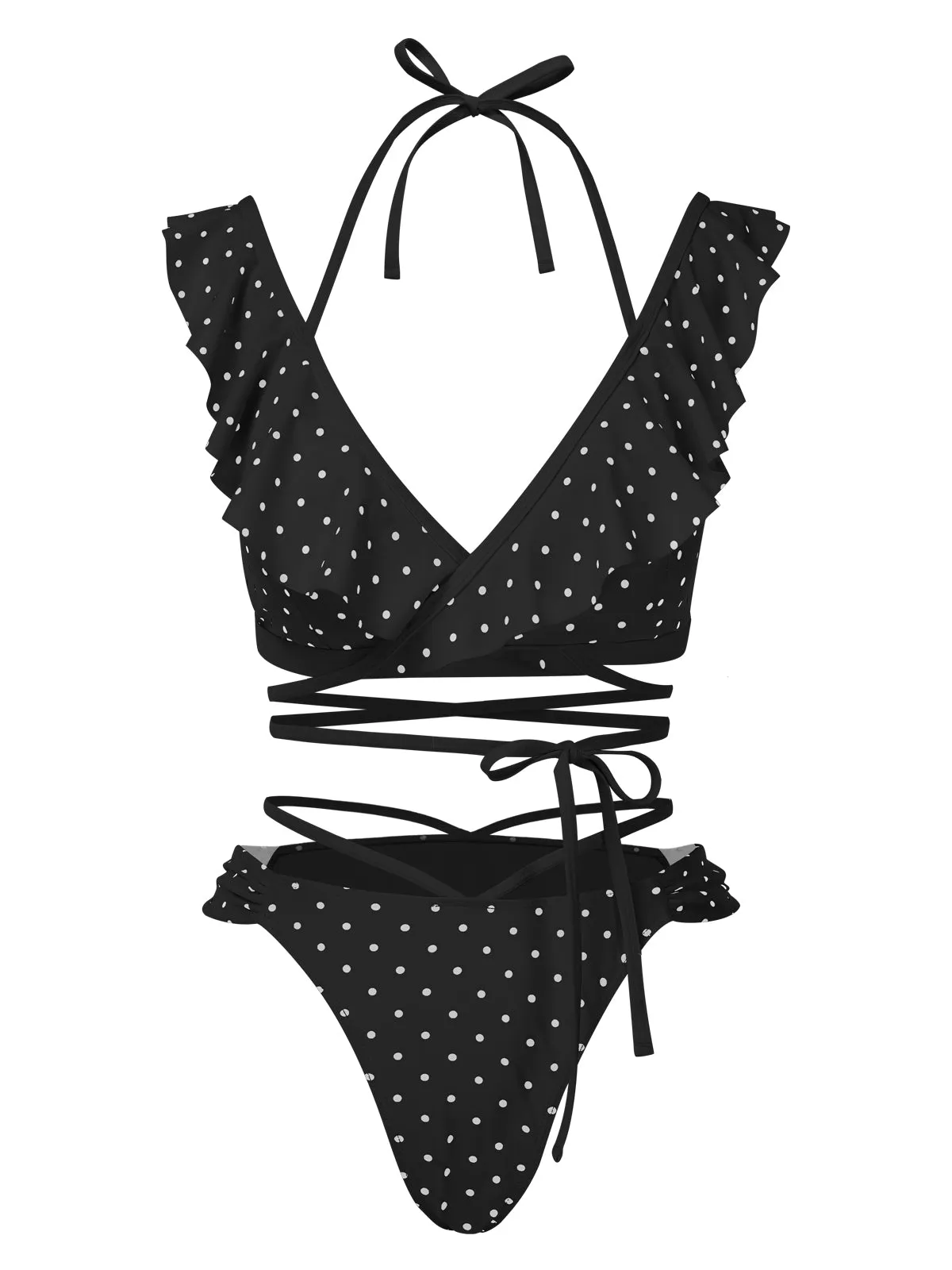 1970s Polka Dot Lace-Up Ruffled Bikini Set sold by Retro Stage product image thumbnail 3