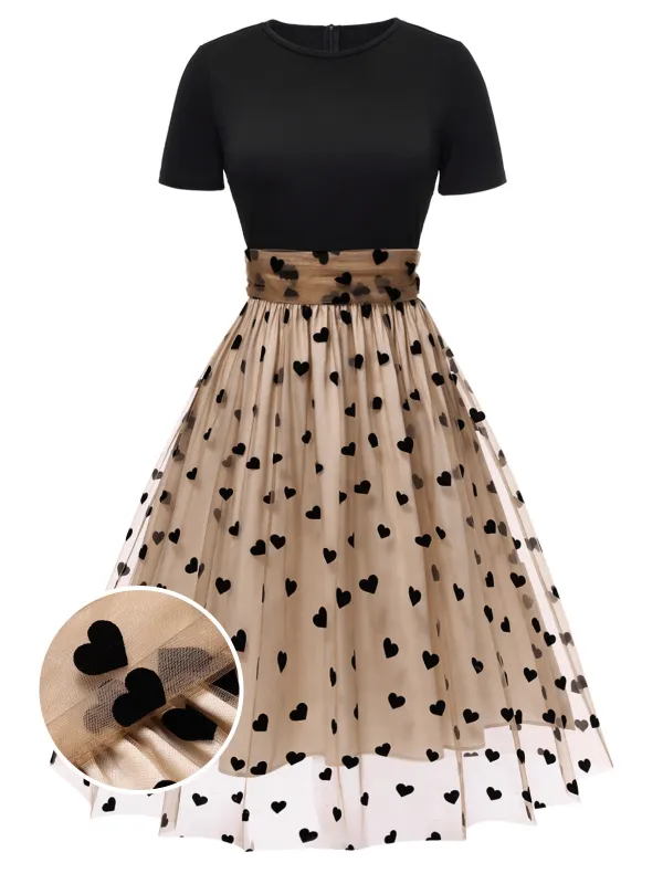 Black 1950s Heart Dot Swing Vintage Dress sold by Retro Stage