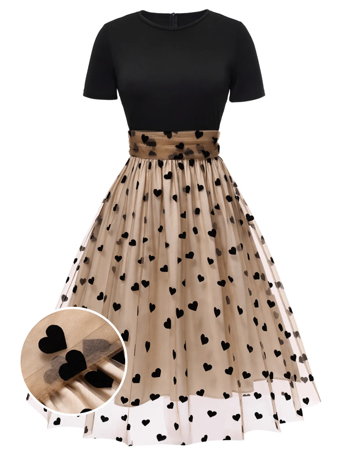 Black 1950s Heart Dot Swing Vintage Dress sold by Retro Stage