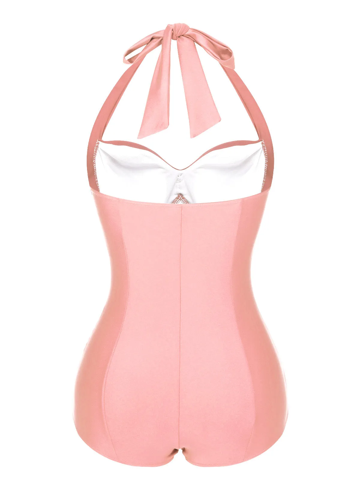 Pink 1950s Solid Gathered Halter Swimsuit sold by Retro Stage product image thumbnail 2