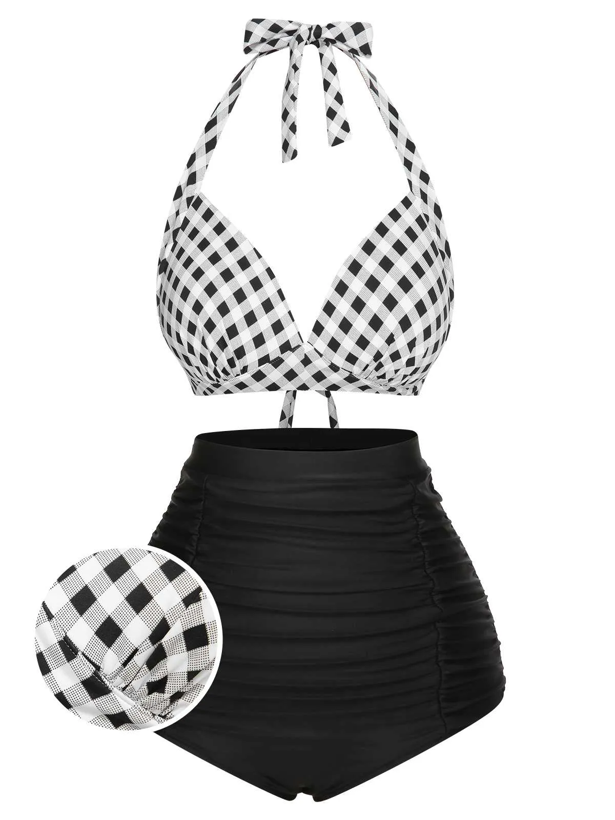 1950s Halter Plaids Lace-Up Swimsuit sold by Retro Stage