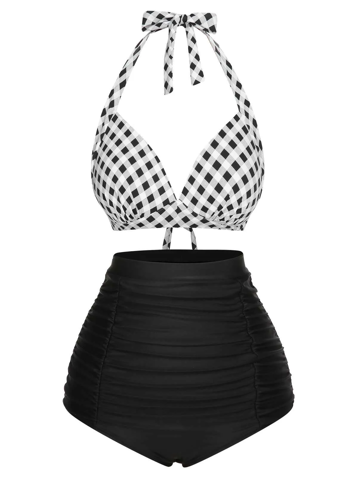 1950s Halter Plaids Lace-Up Swimsuit sold by Retro Stage product image thumbnail 2