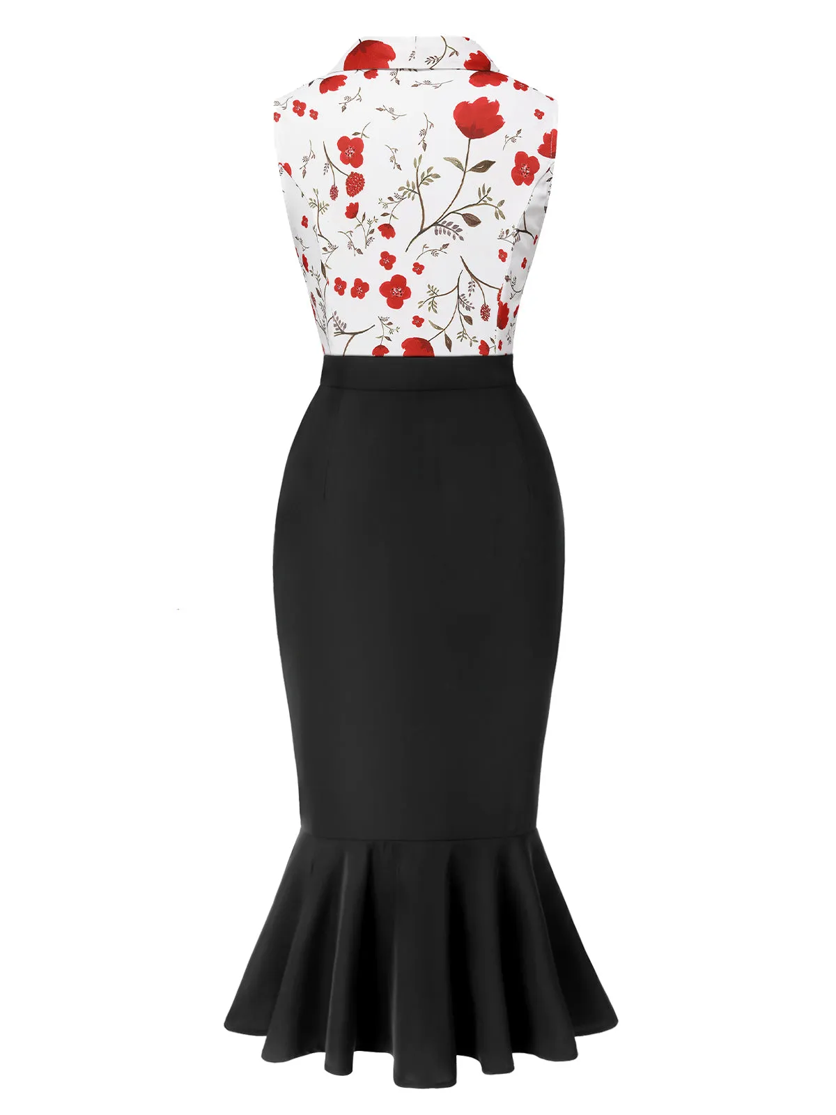 2PCS 1930s Floral Lapel Top & Pleated Fishtail Skirt sold by Retro Stage product image thumbnail 3