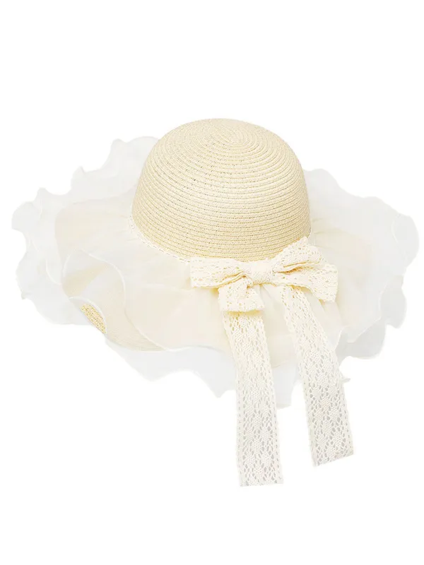 Vintage Lace Bow Sheer Ruffle Brim Sun Hat sold by Retro Stage