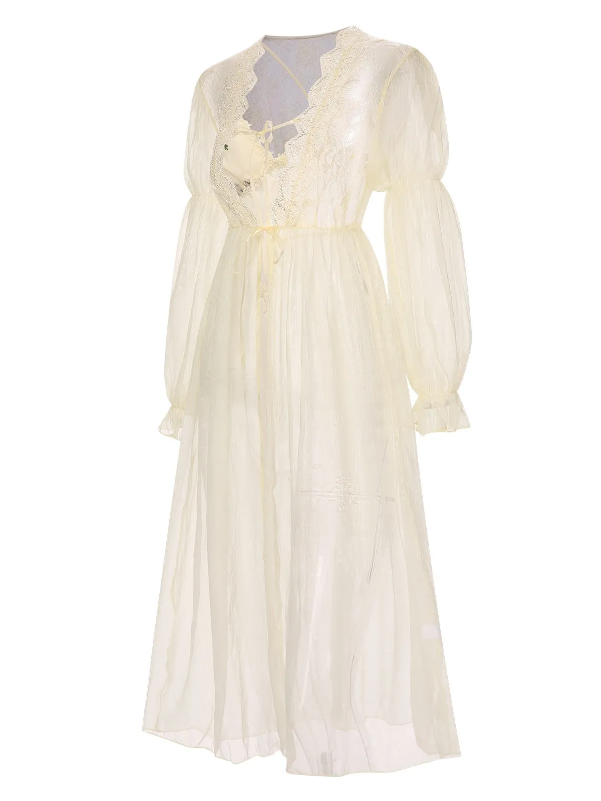 2PCS Apricot 1950s Floral Straps Slit Nightgown & Robe sold by Retro Stage product image thumbnail 4