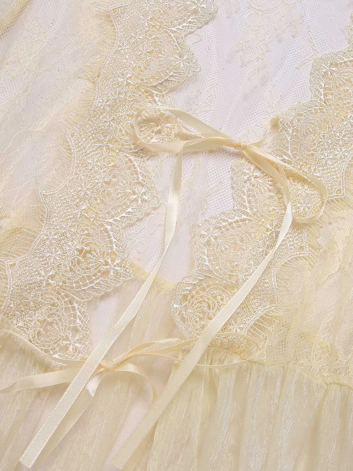 2PCS Apricot 1950s Floral Straps Slit Nightgown & Robe sold by Retro Stage product image thumbnail 5