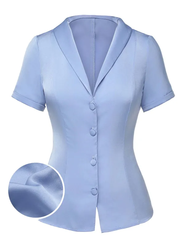 Blue 1950s Solid Lapel Blouse sold by Retro Stage
