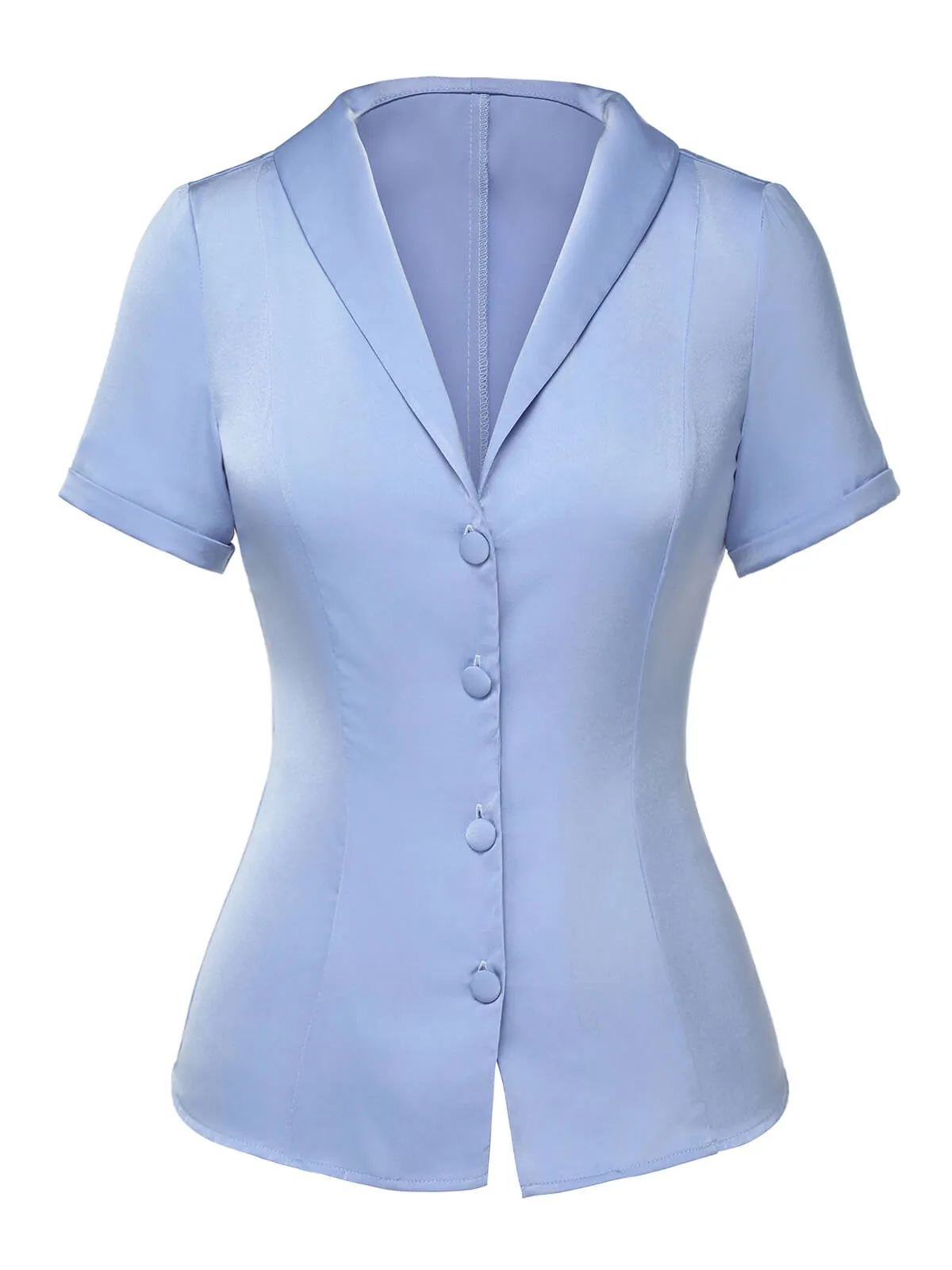 Blue 1950s Solid Lapel Blouse sold by Retro Stage product image thumbnail 2