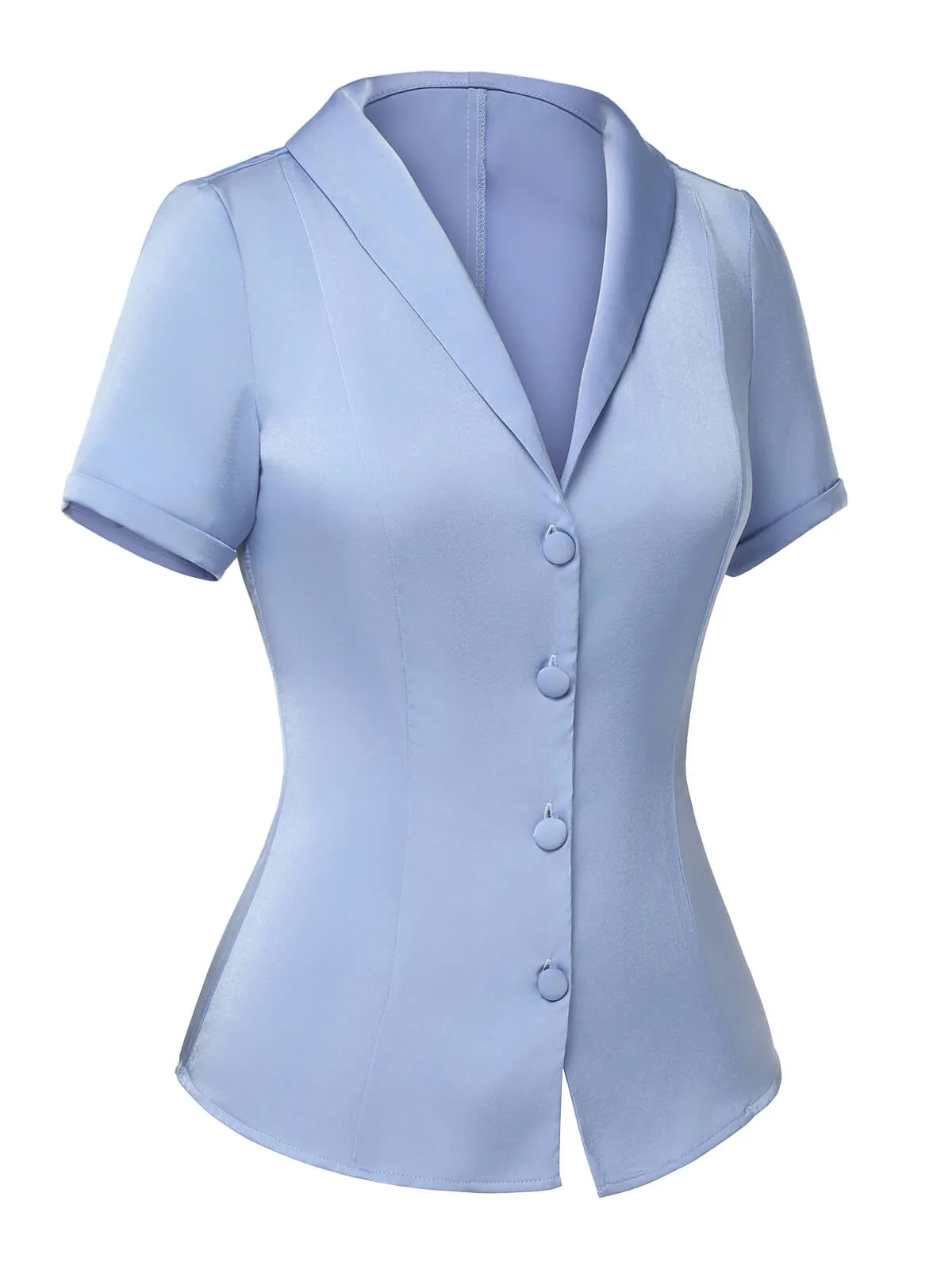 Blue 1950s Solid Lapel Blouse sold by Retro Stage product image thumbnail 3