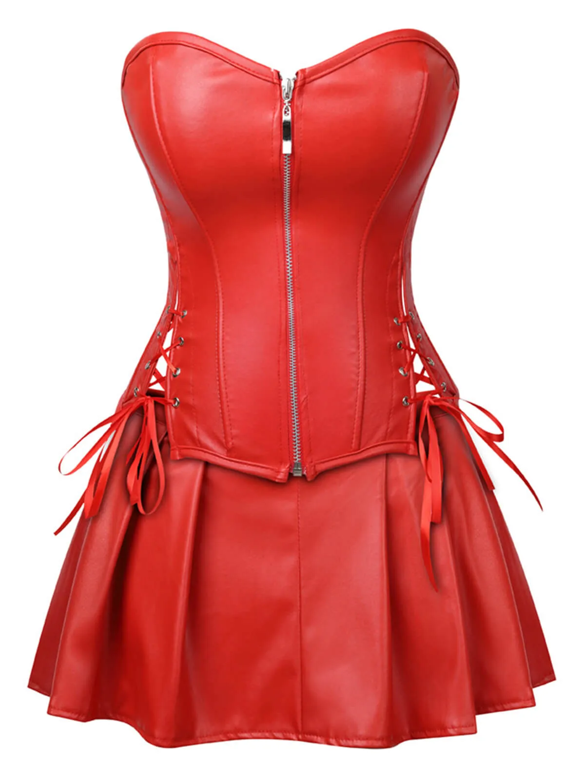 2PCS 1970s Gothic Faux Leather Bandeau Corset & Skirt sold by Retro Stage product image thumbnail 5