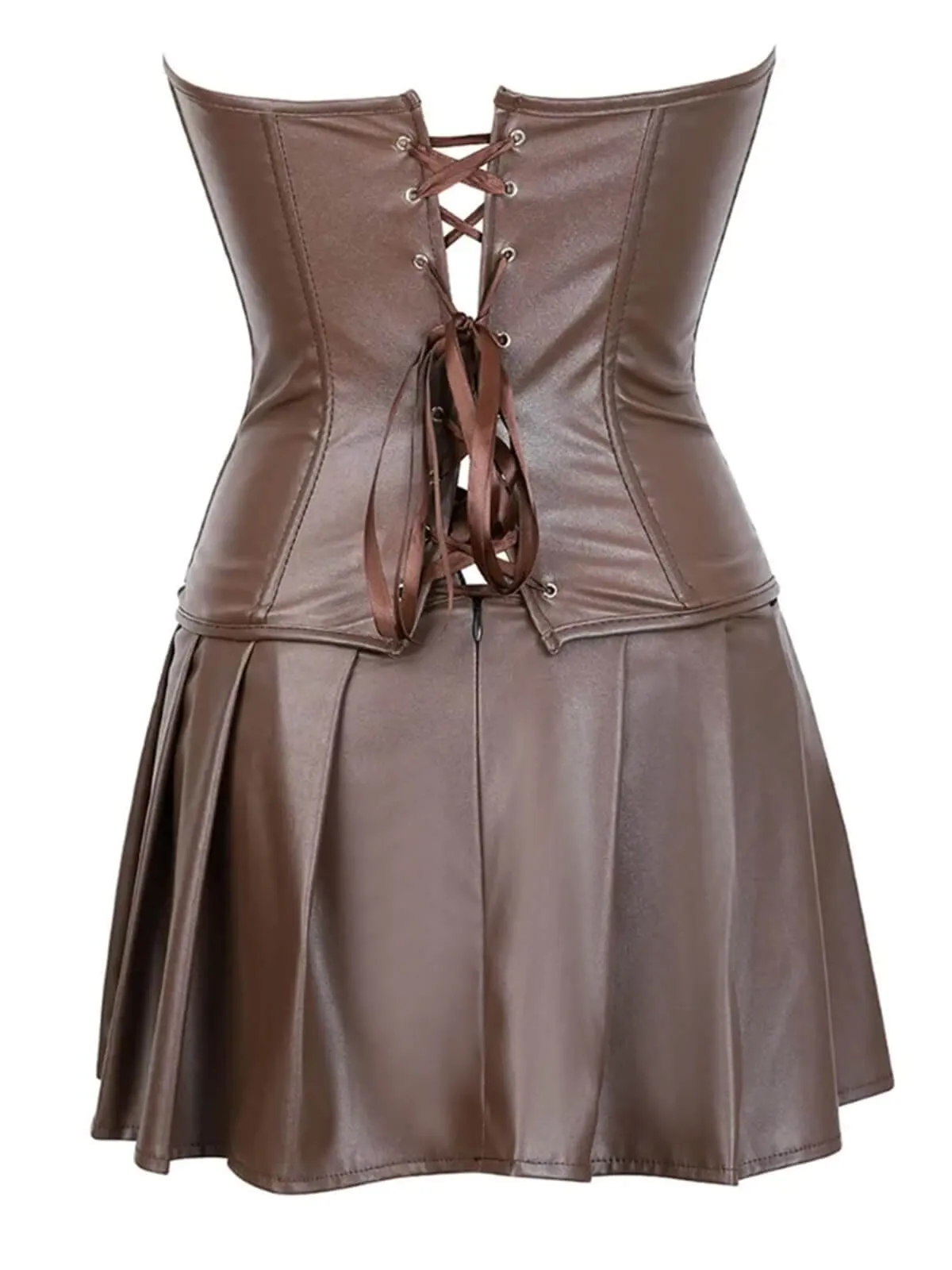 2PCS 1970s Gothic Faux Leather Bandeau Corset & Skirt sold by Retro Stage product image thumbnail 2