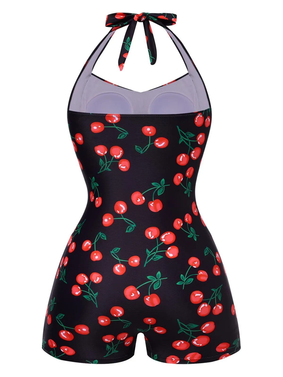 Black 1940s Cherry Halter One-Piece Swimsuit sold by Retro Stage product image thumbnail 3