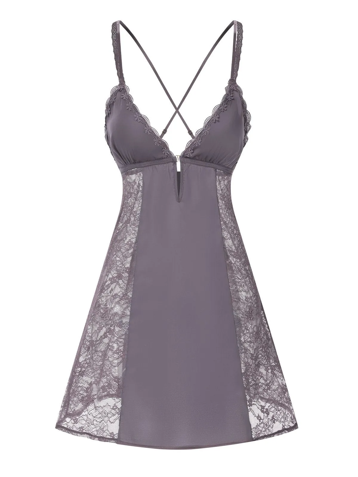 1960s V-Neck Back Cross Straps Lace Nightgown sold by Retro Stage product image thumbnail 2