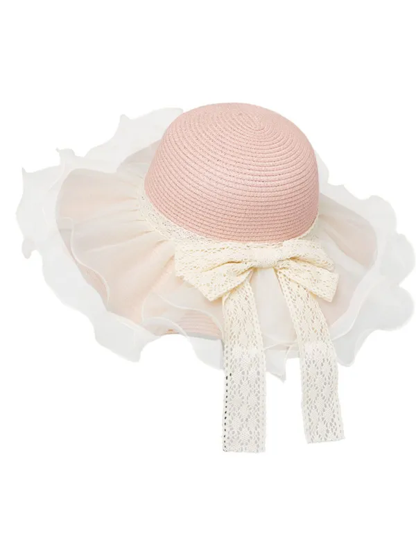 Vintage Lace Bow Sheer Ruffle Brim Sun Hat sold by Retro Stage