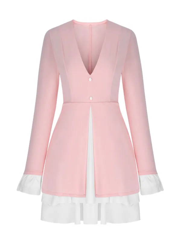 1960s V-Neck Layered Ruffle-Cuff Dress sold by Retro Stage