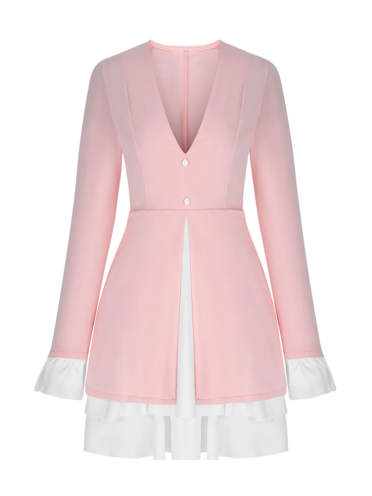 1960s V-Neck Layered Ruffle-Cuff Dress sold by Retro Stage