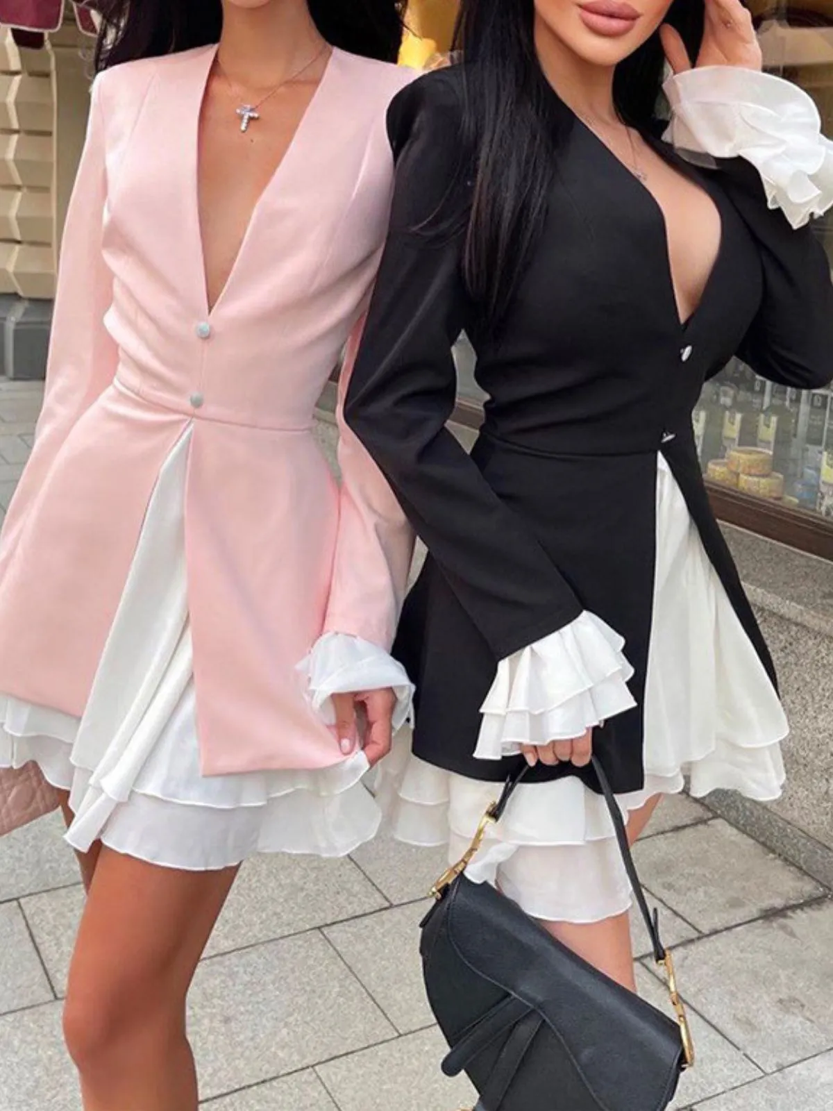 1960s V-Neck Layered Ruffle-Cuff Dress sold by Retro Stage product image thumbnail 4