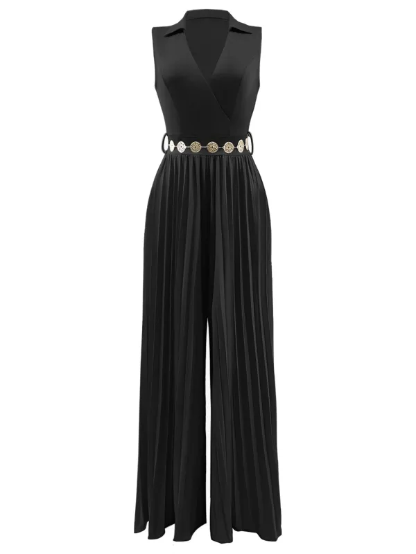 1930s V-Neck Lapel Pleated Wide-Leg Jumpsuit sold by Retro Stage