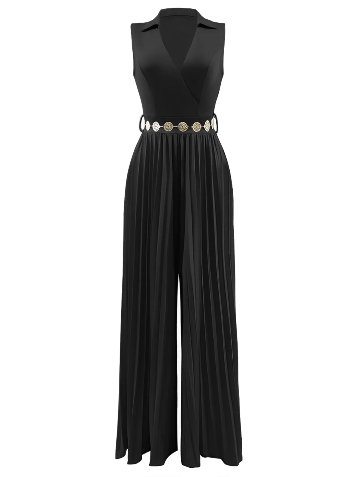 1930s V-Neck Lapel Pleated Wide-Leg Jumpsuit sold by Retro Stage