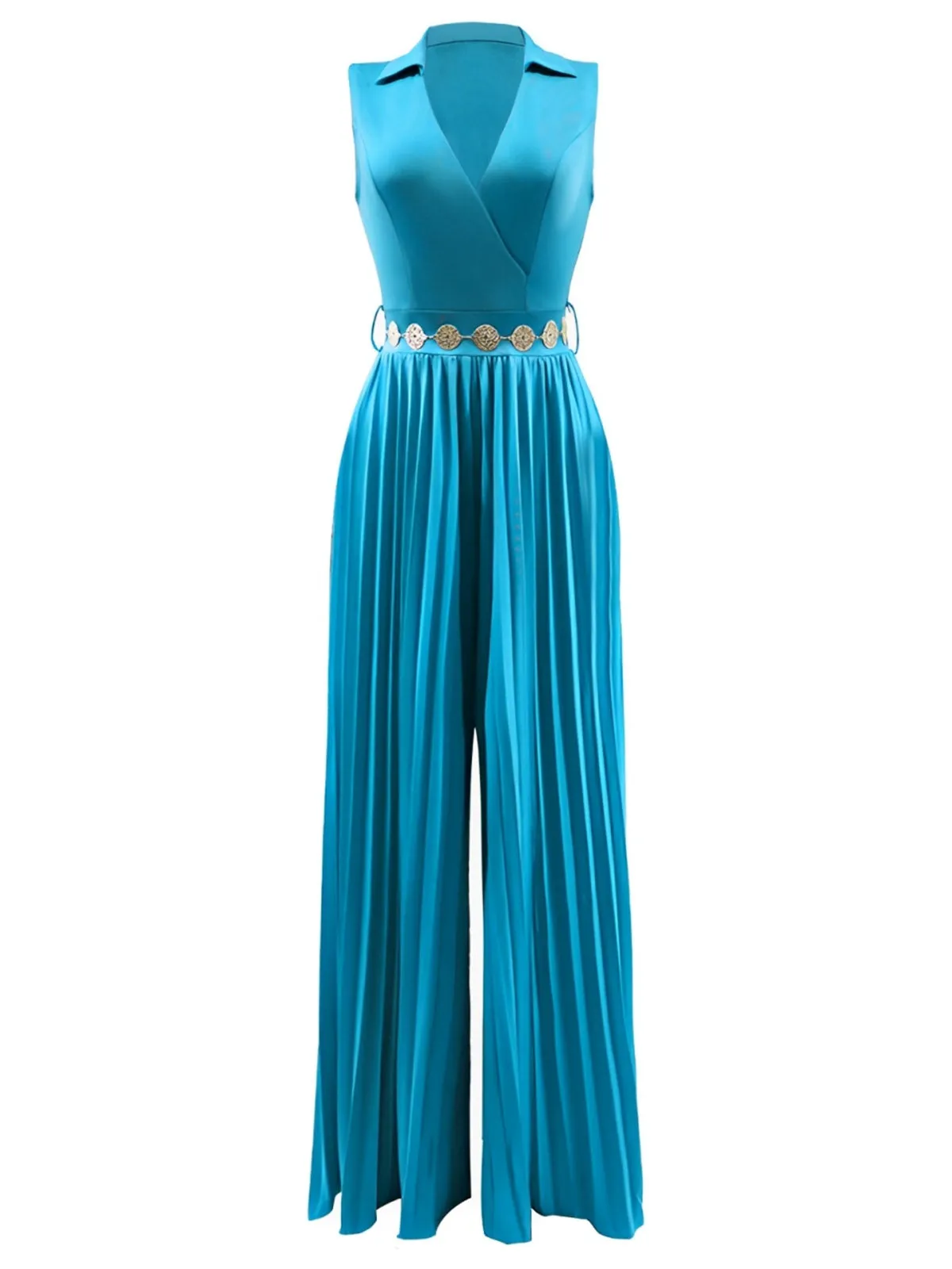1930s V-Neck Lapel Pleated Wide-Leg Jumpsuit sold by Retro Stage product image thumbnail 3