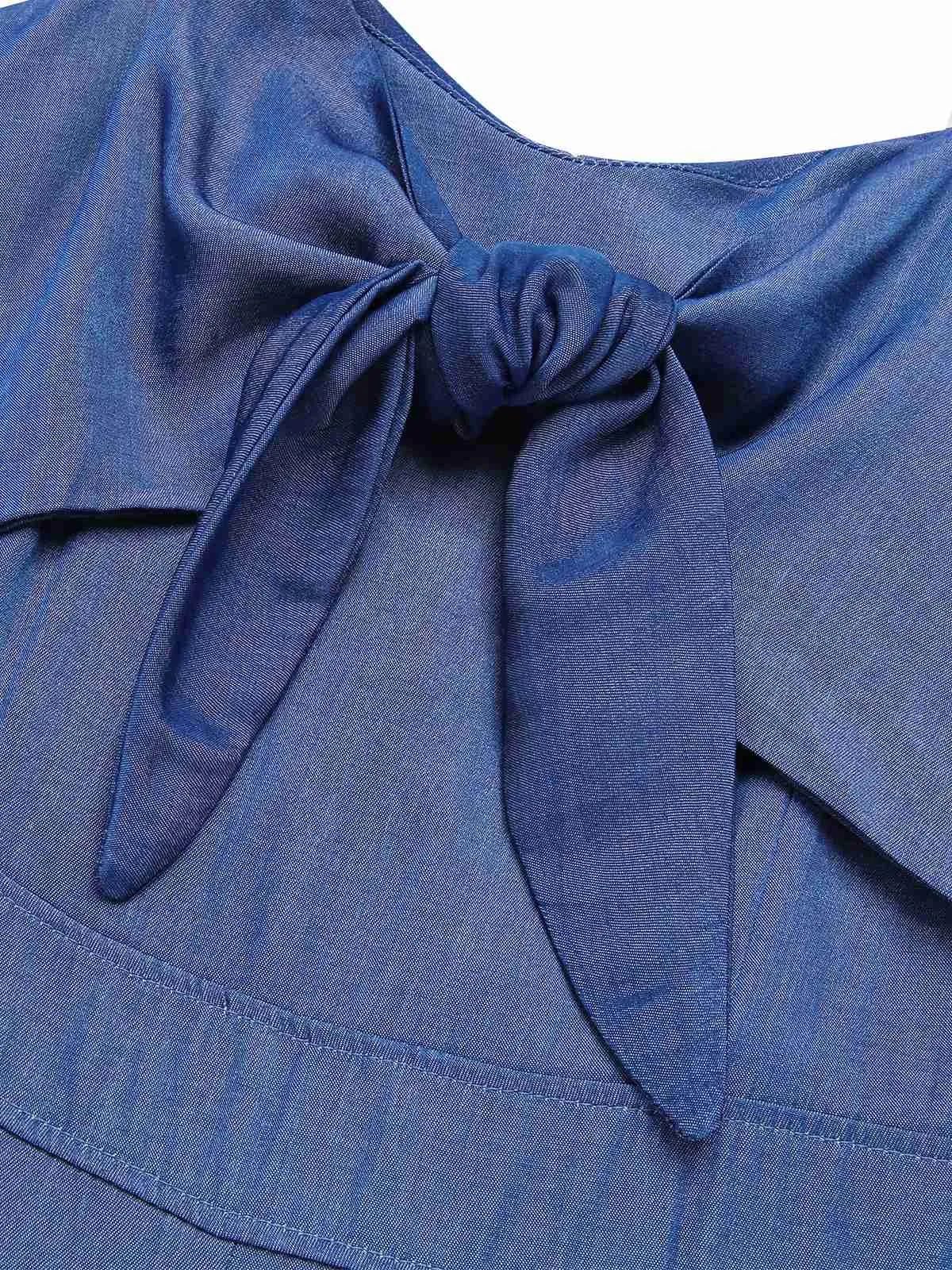 Blue 1930s Solid Tencel Denim Knotted Jumpsuit sold by Retro Stage product image thumbnail 3