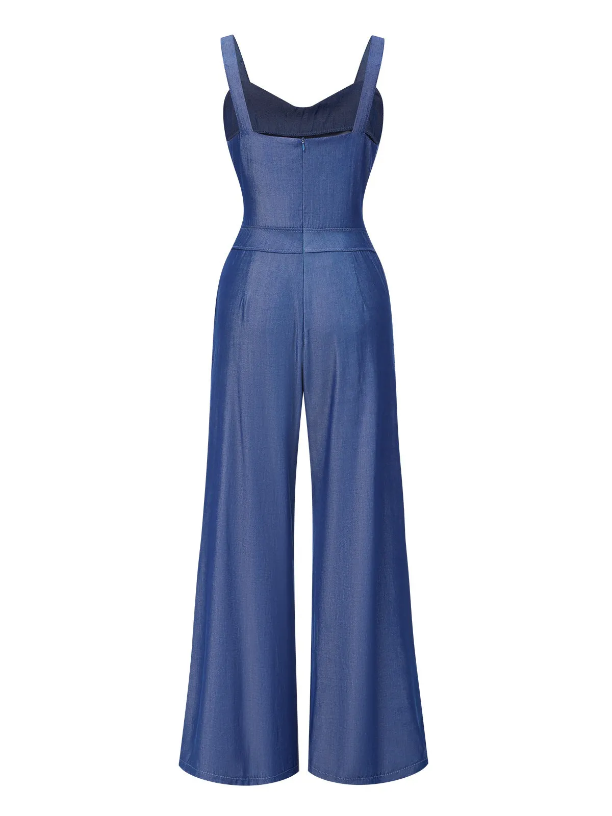 Blue 1930s Solid Tencel Denim Knotted Jumpsuit sold by Retro Stage product image thumbnail 2