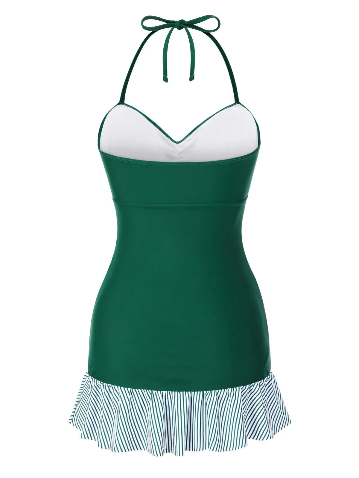 Green 1930s Striped Ruffles Ruched Halter Swimsuit sold by Retro Stage product image thumbnail 5