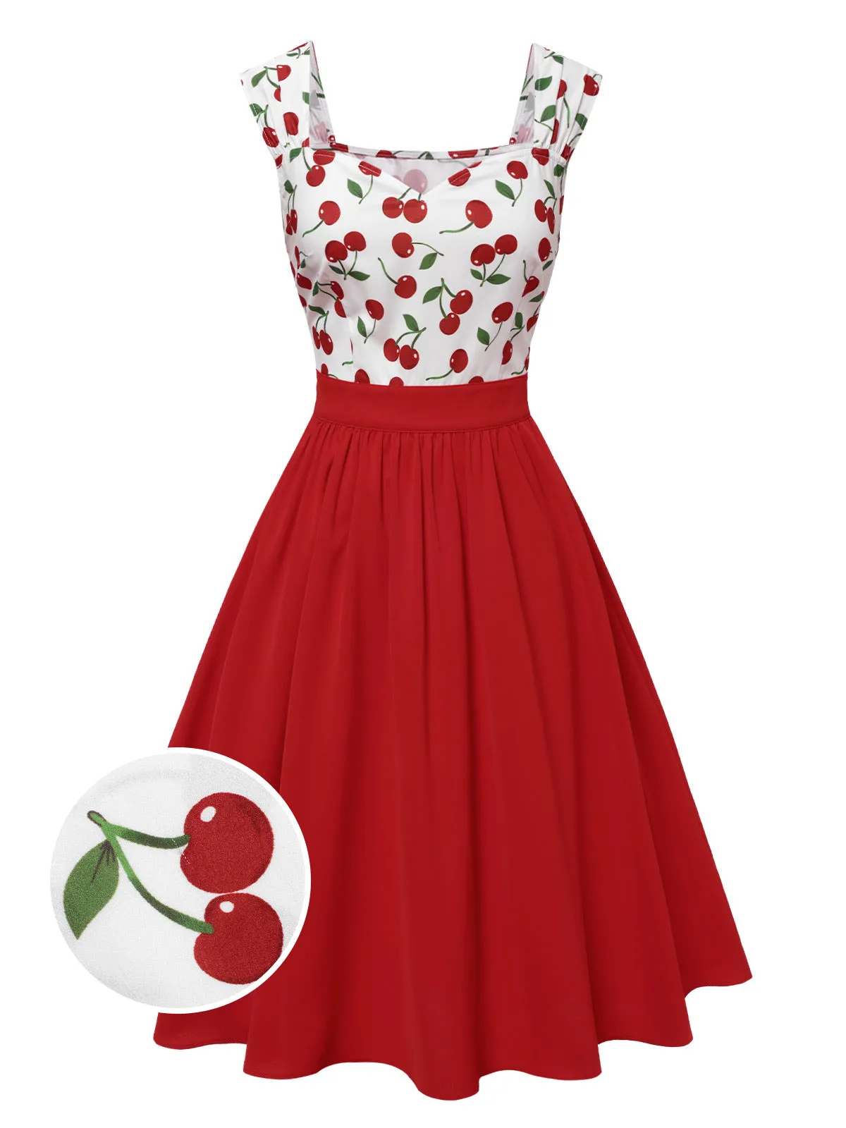 Red 1950s Sweetheart Neck Cap-Sleeve Cherry Dress sold by Retro Stage