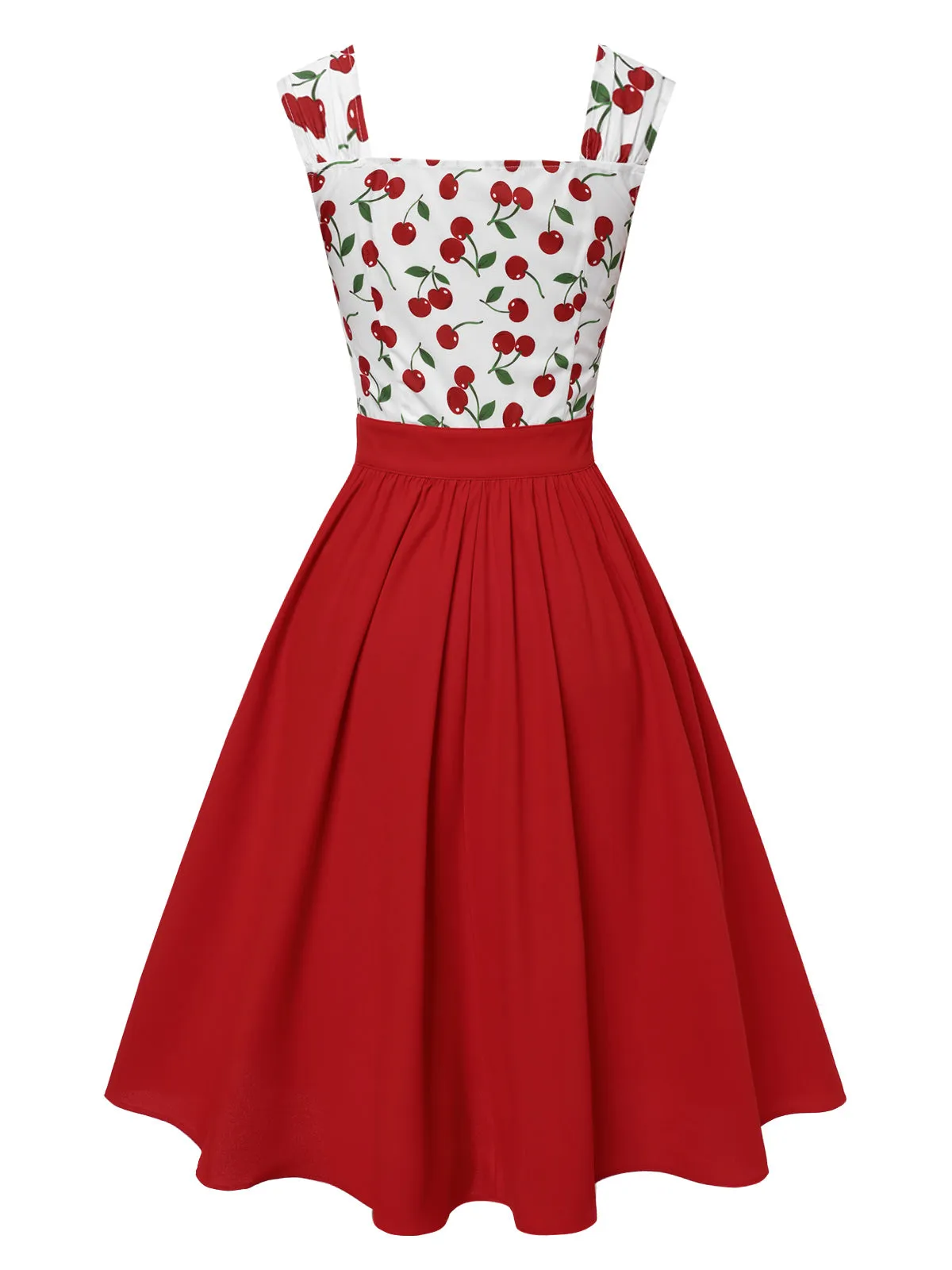 Red 1950s Sweetheart Neck Cap-Sleeve Cherry Dress sold by Retro Stage product image thumbnail 5