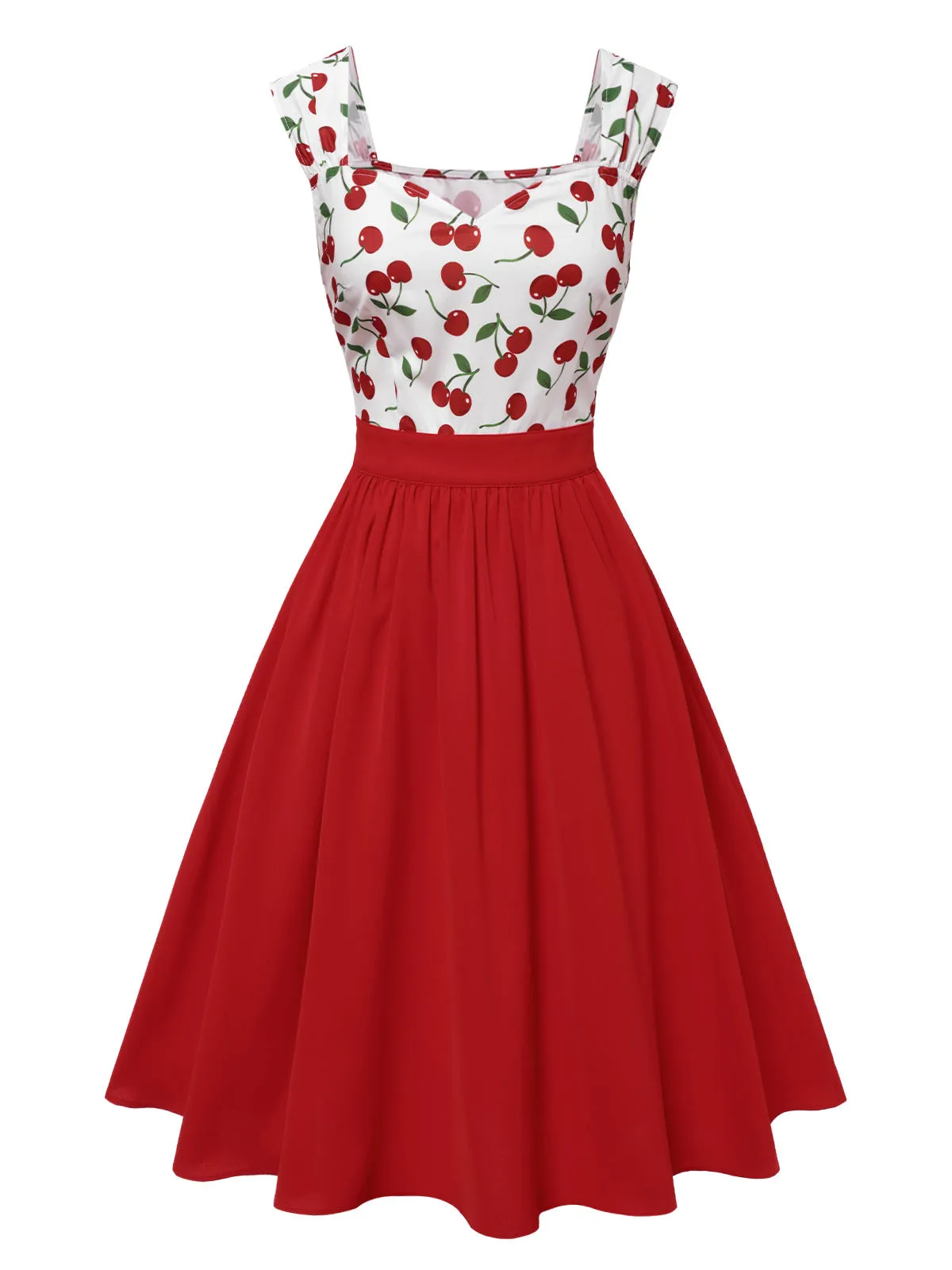 Red 1950s Sweetheart Neck Cap-Sleeve Cherry Dress sold by Retro Stage product image thumbnail 3