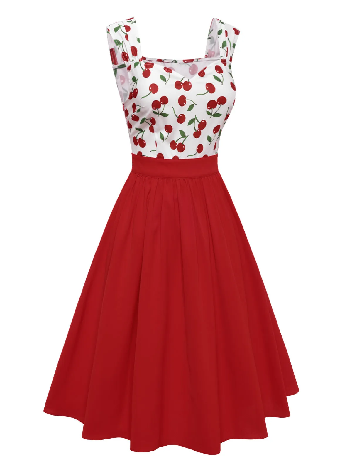 Red 1950s Sweetheart Neck Cap-Sleeve Cherry Dress sold by Retro Stage product image thumbnail 4